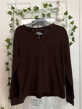 Men’s Long Sleeve Henley Sweater - Brown